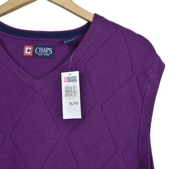 NWT  Chaps Sweater Vest Purple Argyle Knit Golf Preppy Size XL - Picture 2 of 7